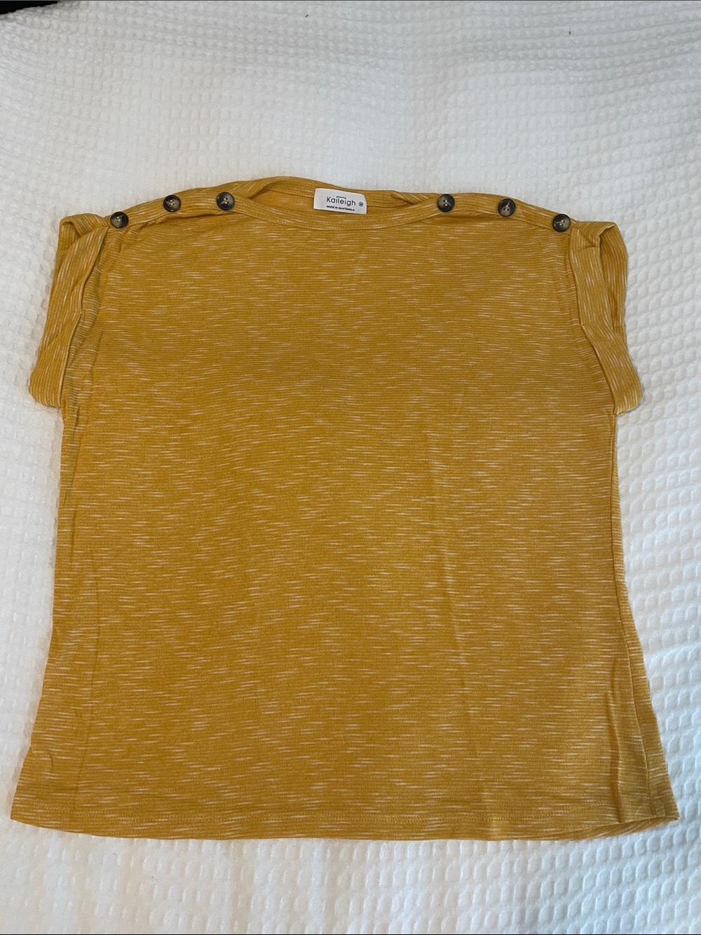 Kaileigh Mustard Yellow Short Sleeve Tee with Button Detail